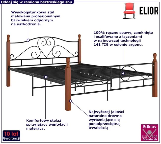Łózko metalowe czarny + ciemny dąb 120x200 cm B8-W00