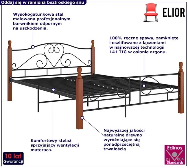 Łózko metalowe czarny + ciemny dąb 120x200 cm Subtil