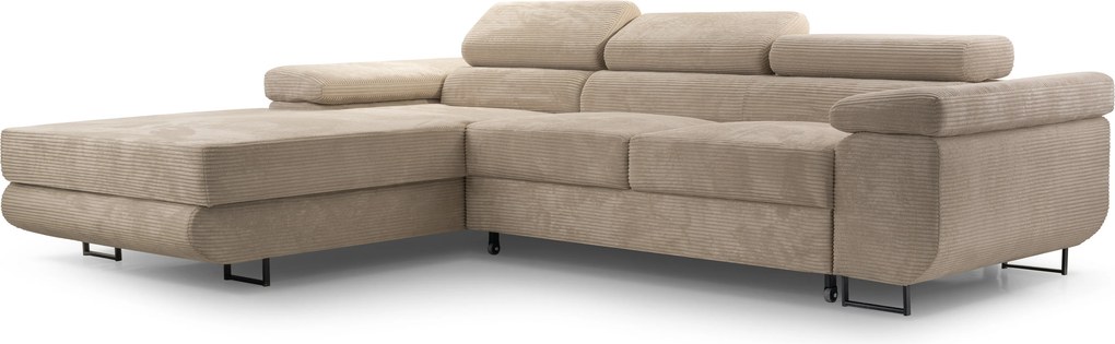 Masseno Narożnik GIULIO z funkcją spania i pojemnikiem na pościel Narozniki L, Rozkładana sofa - Beżowy, POSO 02