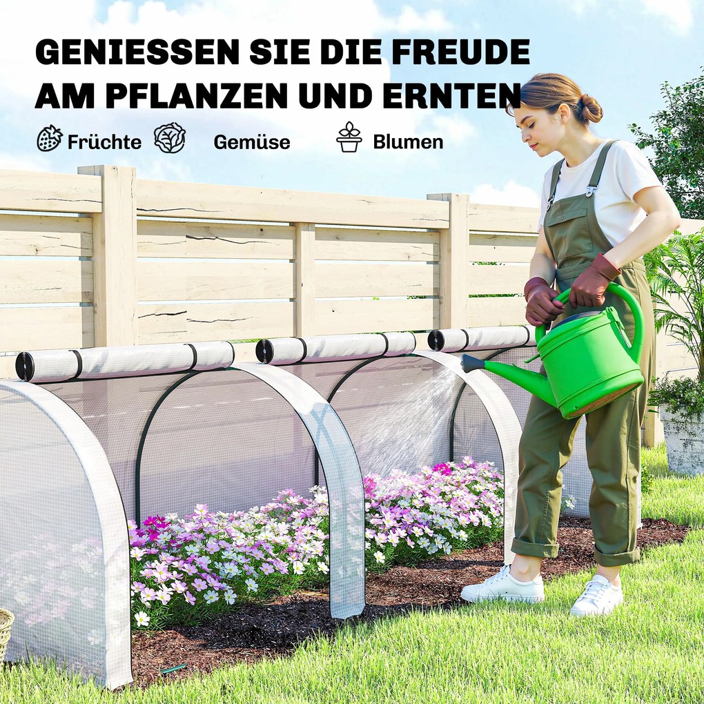 Outsunny Tunel foliowy, 3 okna z zamkiem błyskawicznym, stalowy stelaż, wytrzymała plandeka, 295 x 100 x 80 cm, Biały | Aosom PL
