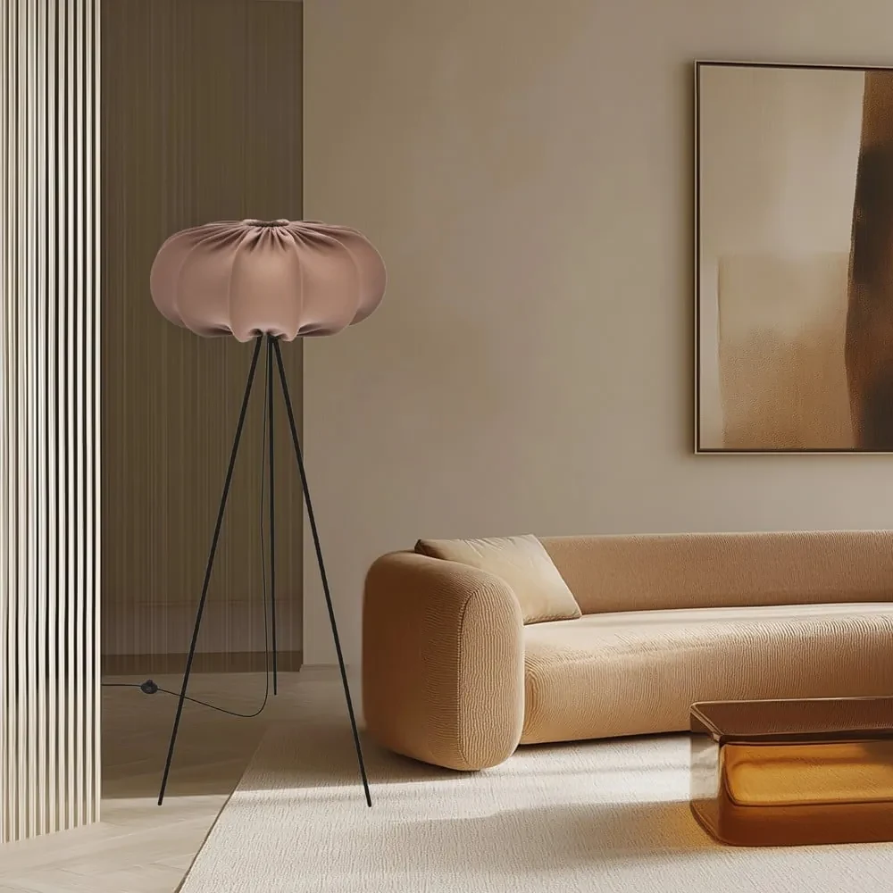 Brązowa lampa stojąca z tekstylnym kloszem (wysokość 147 cm) Cafee – Candellux Lighting