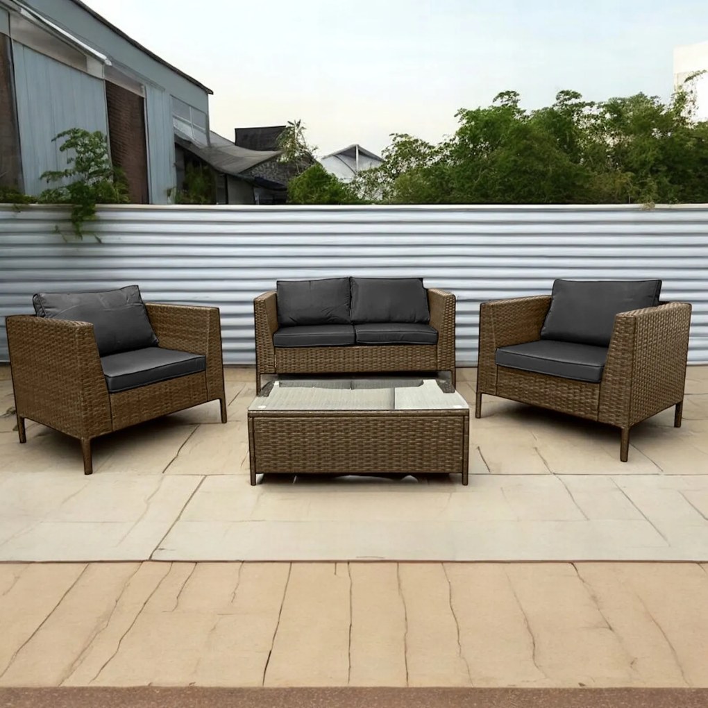 Zestaw mebli do ogrodu Breza, kolor jasny brąz, poduszki szare