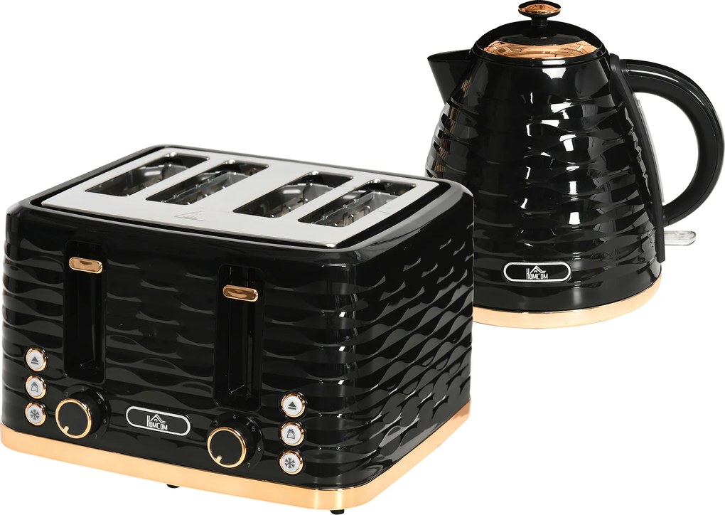 HOMCOM Zestaw 2 w 1 Toster i Czajnik, 7 Poziomów Zrumienienia, Funkcje Rozmrażania i Podgrzewania, Czarny