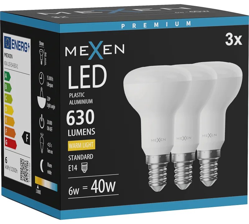Mexen Nova 3x żarówka LED E14, R50, 6W, Ciepła - 3000K, 630 lm - L103-E14-0630-01x03