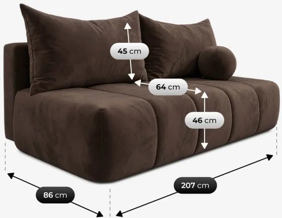 Sofa z Funkcją Spania SARIA Brązowa Welurowa Nowoczesna