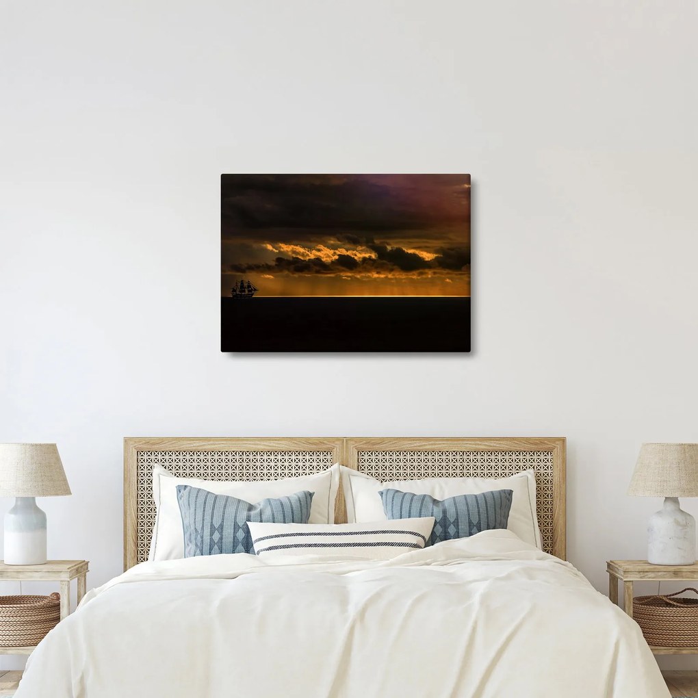 Obraz żaglówki o zachodzie słońca (70x50 cm)