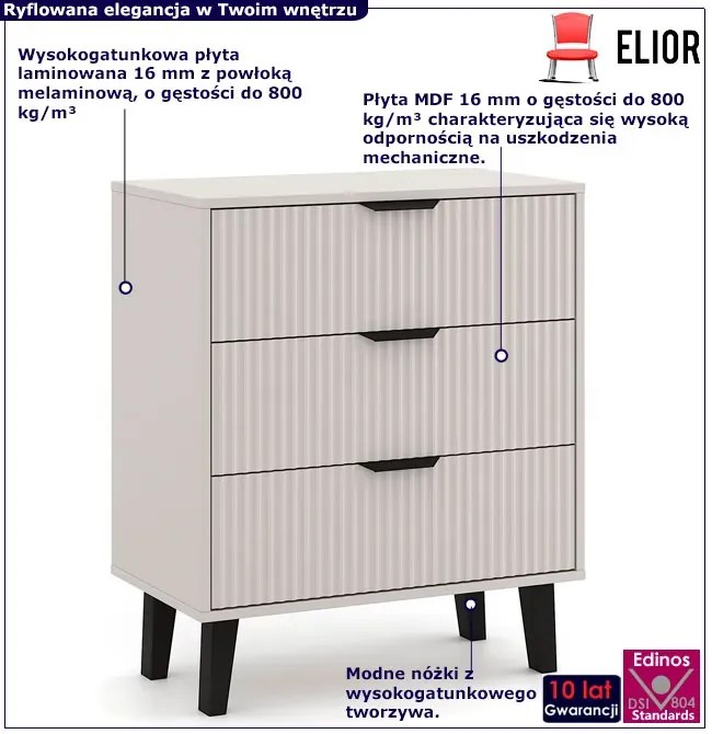 Komoda kaszmirowa z 3 szufladami na nóżkach W5-B57
