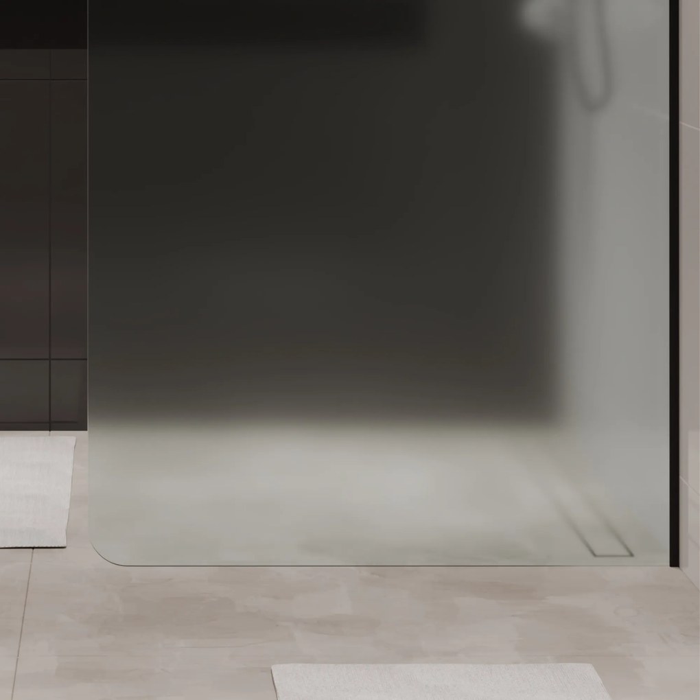 Ścianka prysznicowa Walk-in szkło satynowe matowe 8 mm MOLIS Satin Round MASSI I Różne rozmiary : Kolor profili kabiny - czarny, Szerokość ścianki - 110 cm , Typ montażu - WALK in FIX (Do ściany)