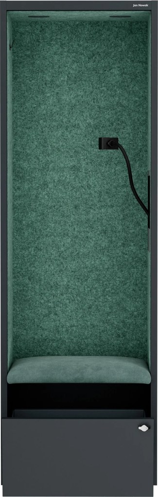Szafa z siedziskiem i strefą wyciszenia SALLY MentalBox, antracytowy korpus, zielone siedzisko, 1850 x 600 x 400 mm