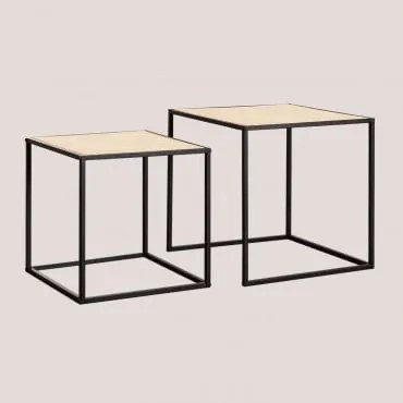 Kwadratowe Stoliki Pomocnicze Z Rattanu Daek Czarna - Sklum