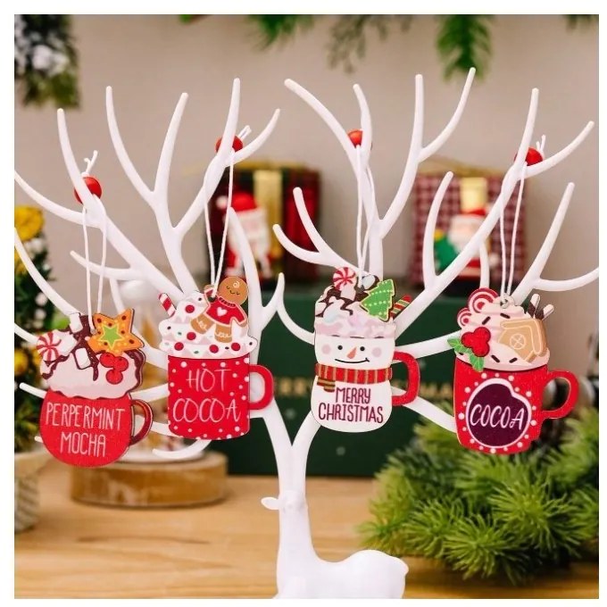 Zestaw HOT DRINKS Świąteczne dekoracje drewniane, 12 szt