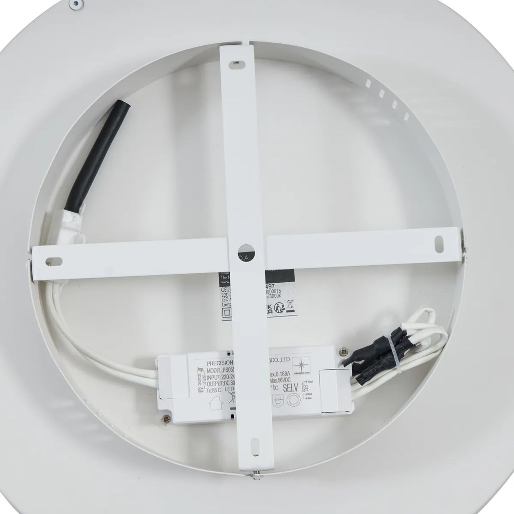 Designerska lampa sufitowa biała z drewnem 40 cm z wbudowaną diodą LED z 3-stopniowym przełącznikiem - Ingo