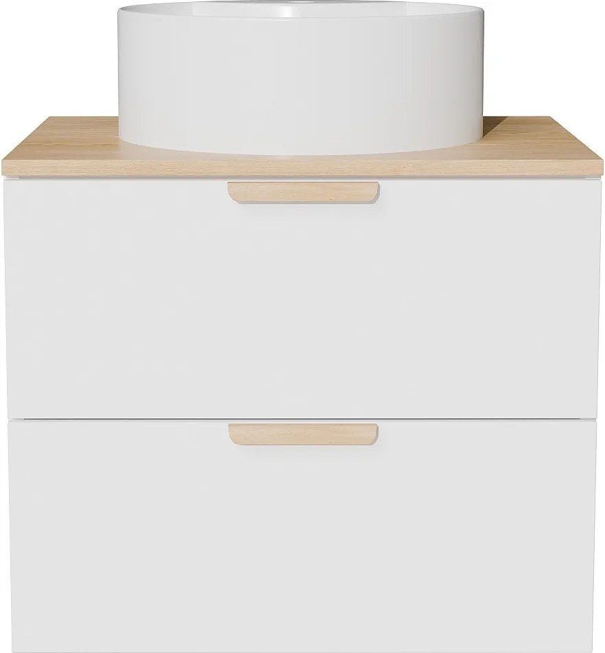 Wisząca szafka łazienkowa z okrągłą umywalką nablatową – Biała – S60 cm – AVORELI