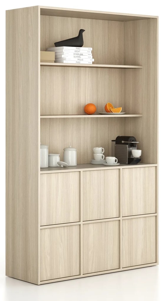 Szafka biurowa FRAME, 6x drzwi, 2x półka, 1299 x 450 x 2162 mm, PUSH-lock, dąb naturalny