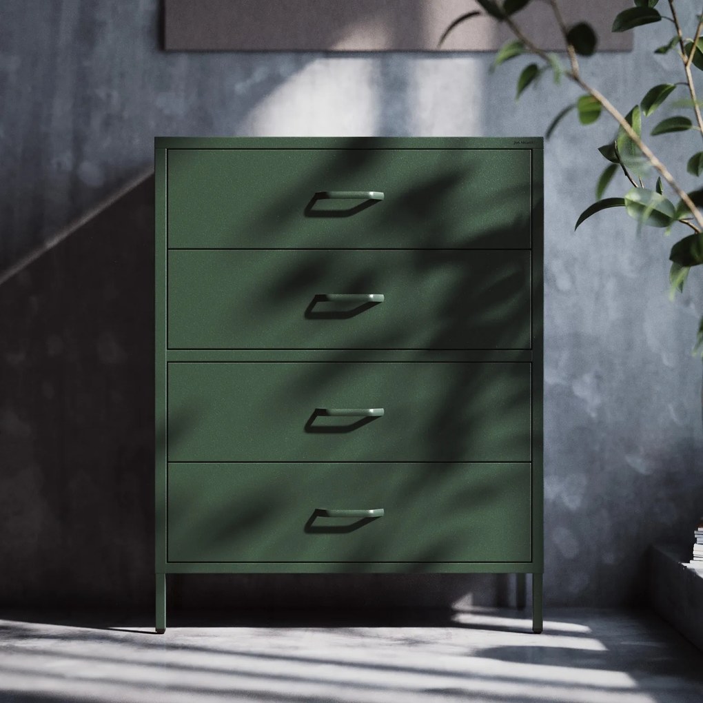 Komoda metalowa 4 szuflady Modern Carla butelkowa zieleń