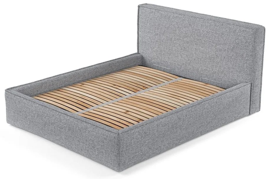 Szare tapicerowane łóżko dwuosobowe ze schowkiem ze stelażem 180x200 cm Lounge L – Maison de Rêve