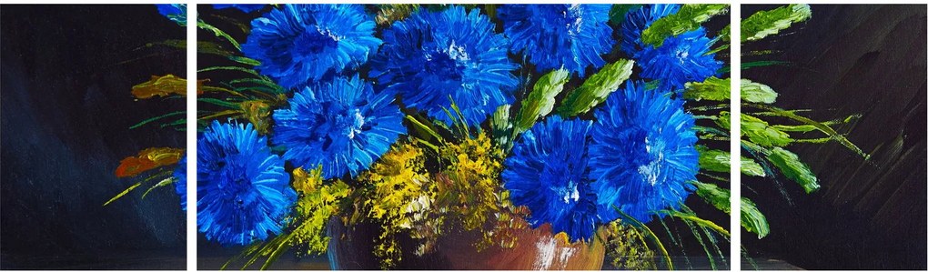 Obraz niebieskich kwiatów w wazonie (170x50 cm)