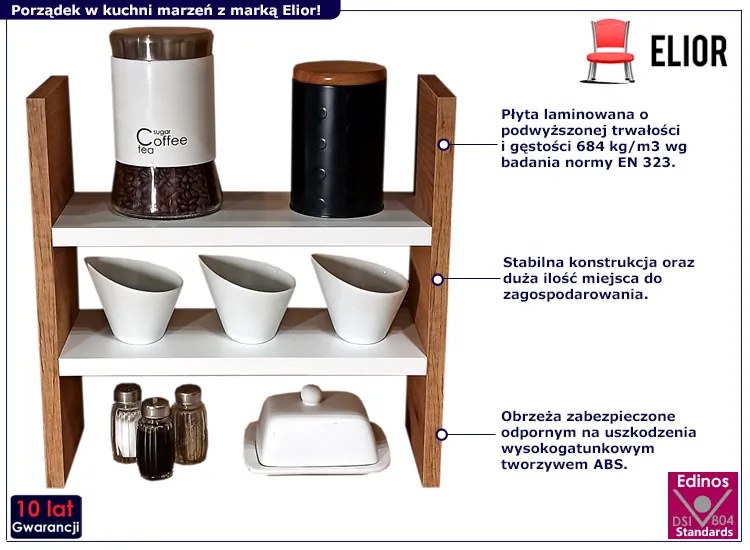 Półka kuchenna na przyprawy dąb craft + biały - Roksi