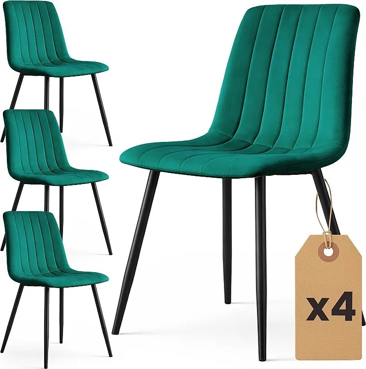 4x Welurowe krzesło tapicerowane pikowane Butelkowa Zieleń LIVO Czarne nogi