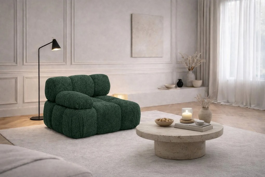 Moduł boczny do systemu modułowego, tkanina bukla Abriamo, Ciemnozielony, Lewy, Selia