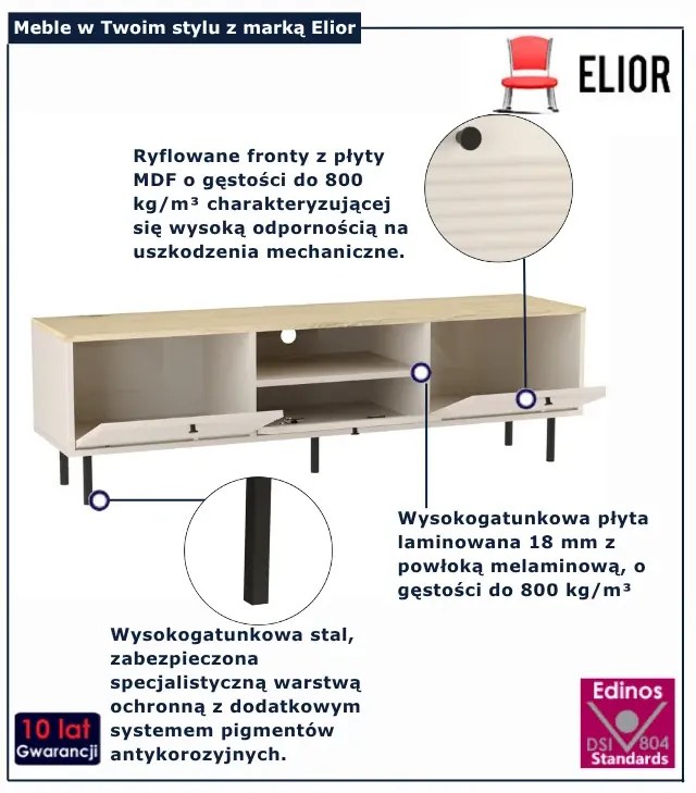 Ryflowana szafka RTV na nóżkach kaszmir + dąb artisan R2-B19