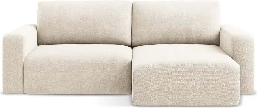 Kremowy rozkładany/ze schowkiem narożnik z tkaniny szenilowej (prawostronny/z szezlongiem) Kona – Makamii