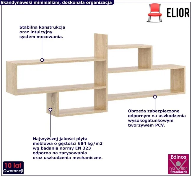 Skandynawska półka ścienna w kolorze dąb sonoma Gifdos 7X