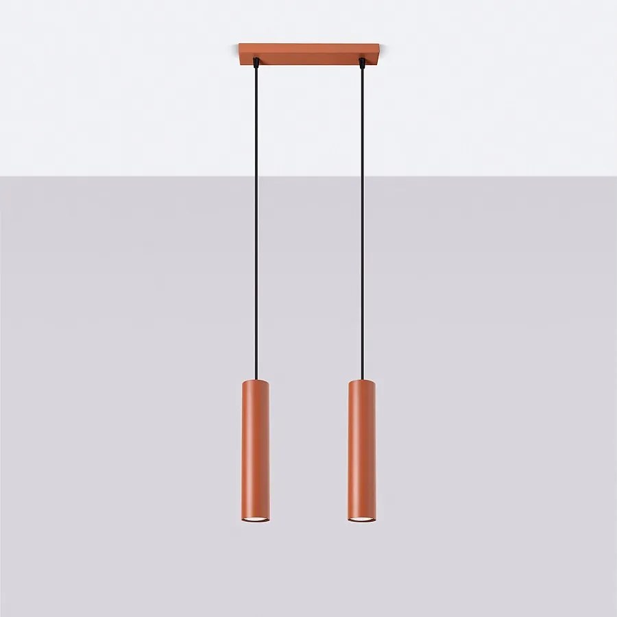 Lampa wisząca loft Toris, stal - 2 źródło światła 4000K - L.30 x H.105 cm - ochra czerwona