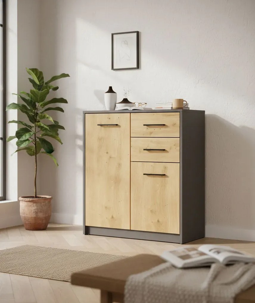 Nowoczesna komoda dąb artisan+antracyt R1-R72