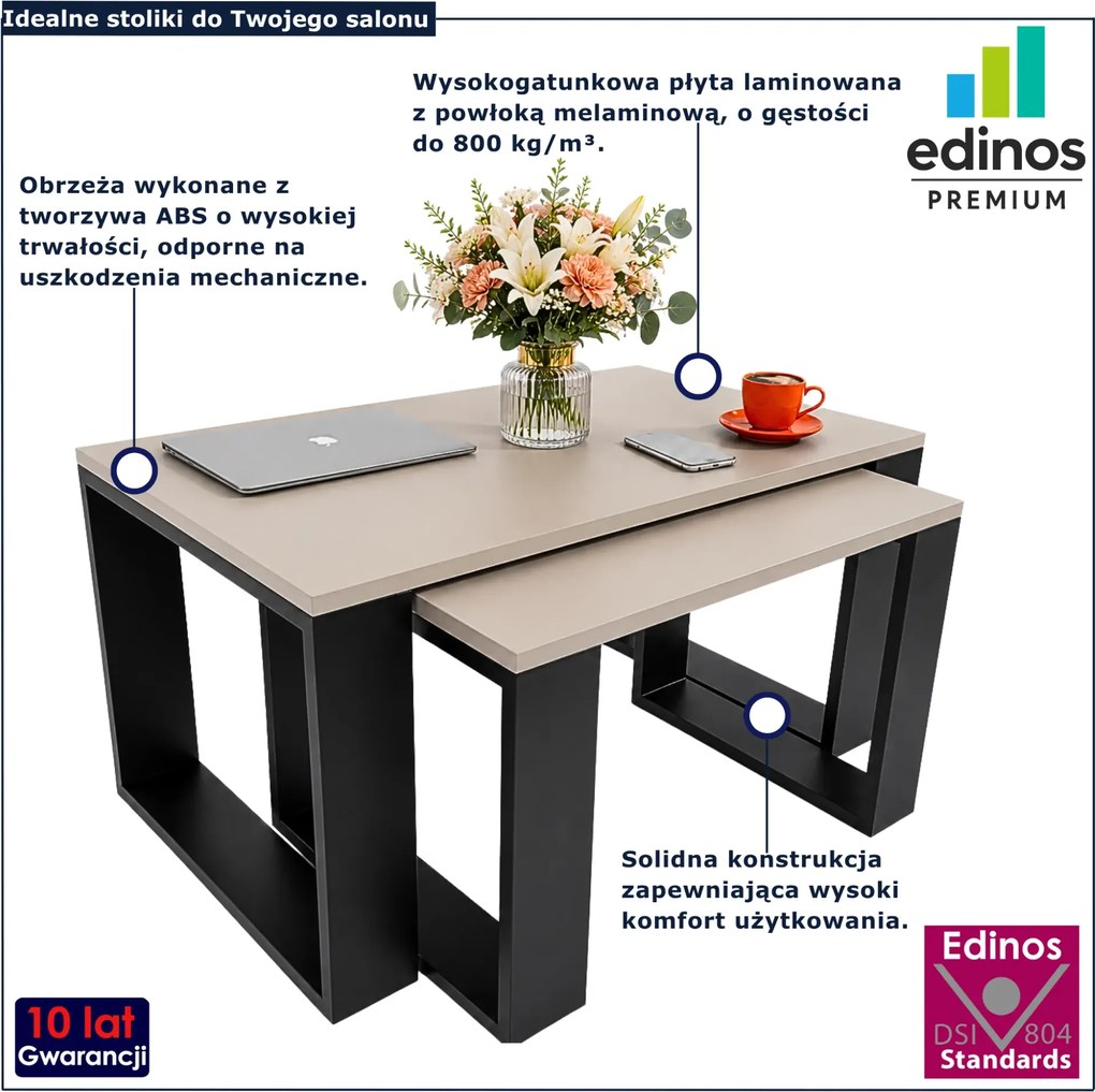 Zestaw prostokątnych stolików kawowych kaszmir + czarny E9-E49