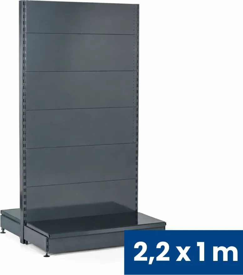 Regał sklepowy obustronny, pełne ścianki, 2200 x 1000 x 900 mm, podstawowy, antracyt