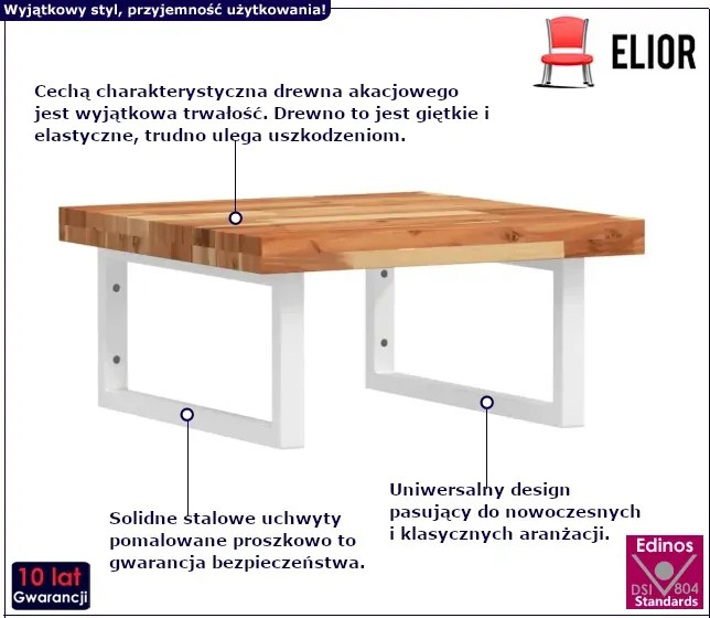 Półka z drewna akacjowego białe uchwyty - Siro