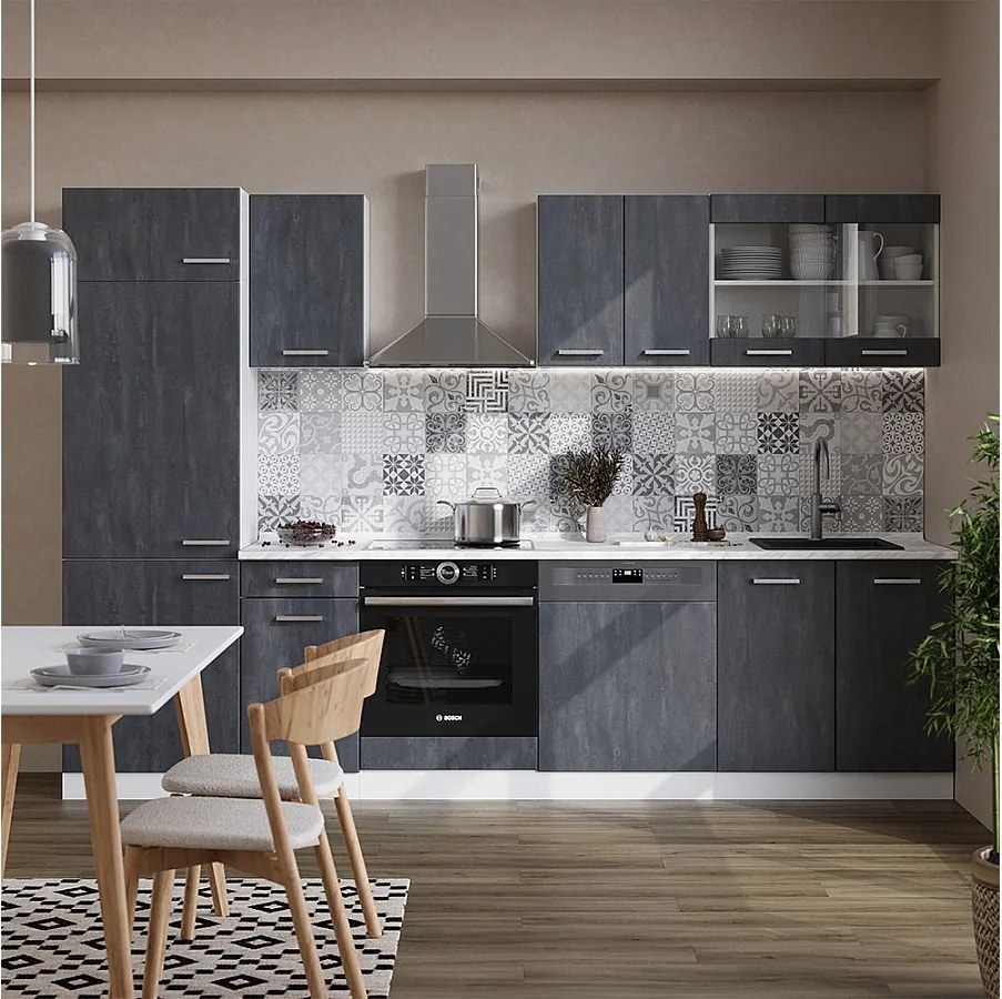 Aneks kuchenny czarny beton/biały 300x46x81.6 r-line