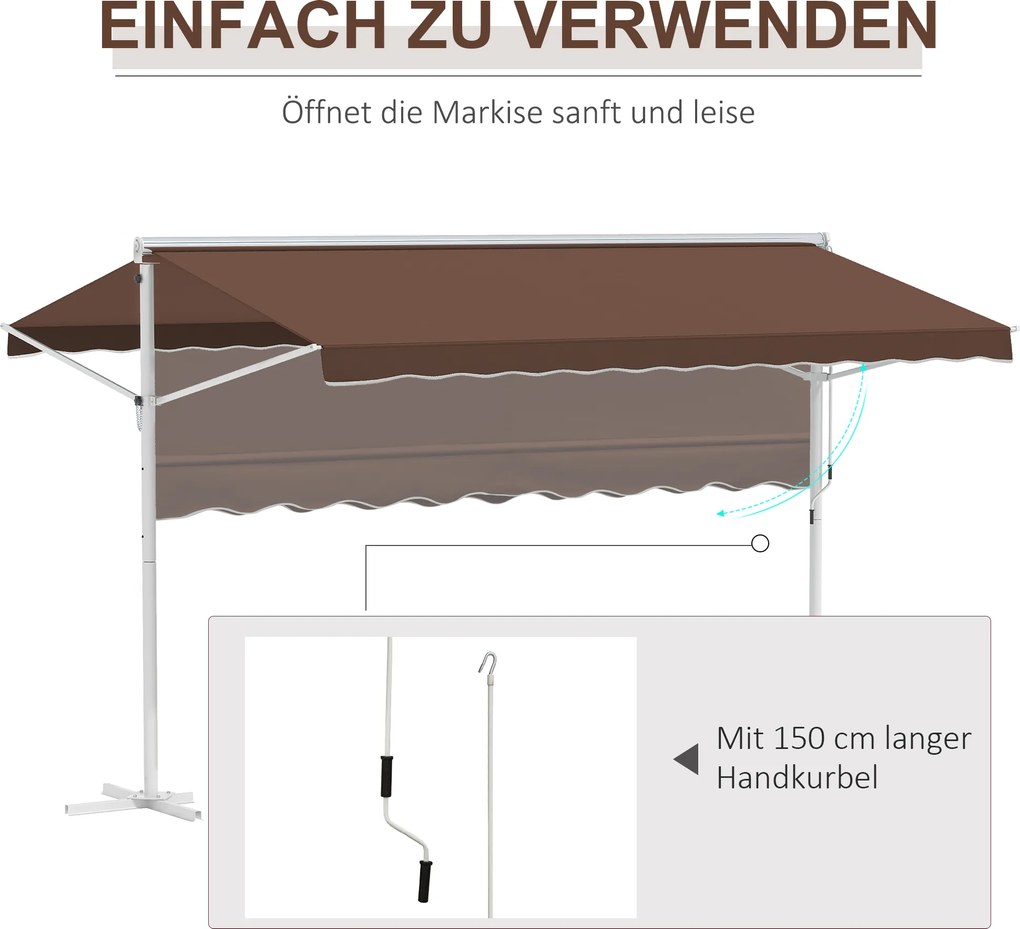 Outsunny Samodzielna markiza, regulowany kąt nachylenia, korbka, stelaż metalowy, odporny na warunki atmosferyczne, 4x3m, Krem