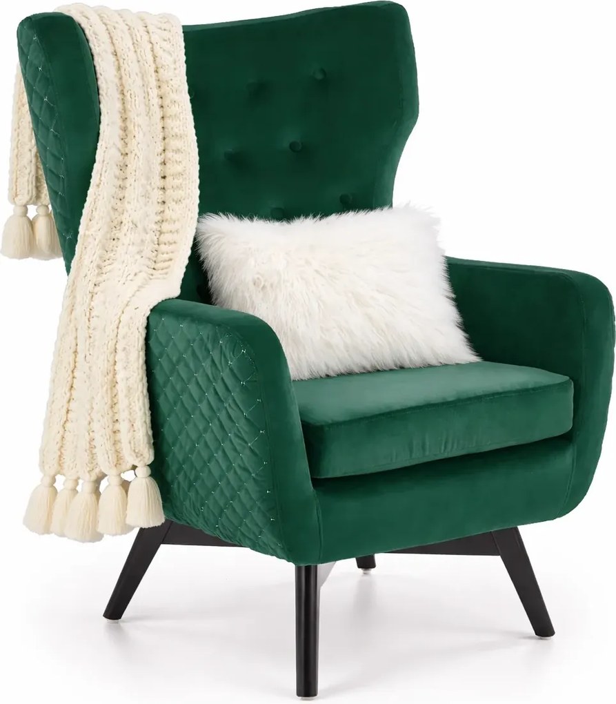 Zielony Welwetowy Fotel Uszak A7-A92