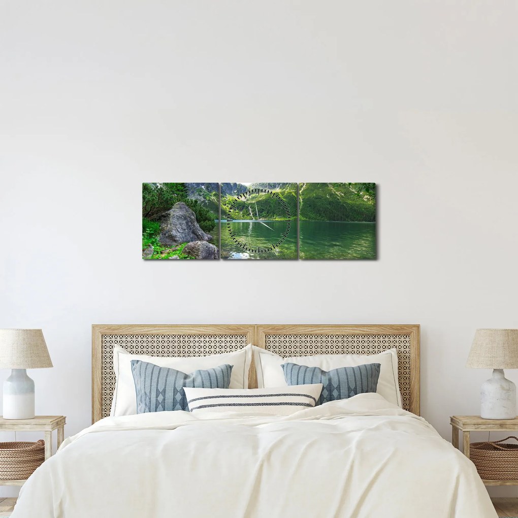 Obraz jeziora w Tatrach (z zegarem) (90x30 cm)