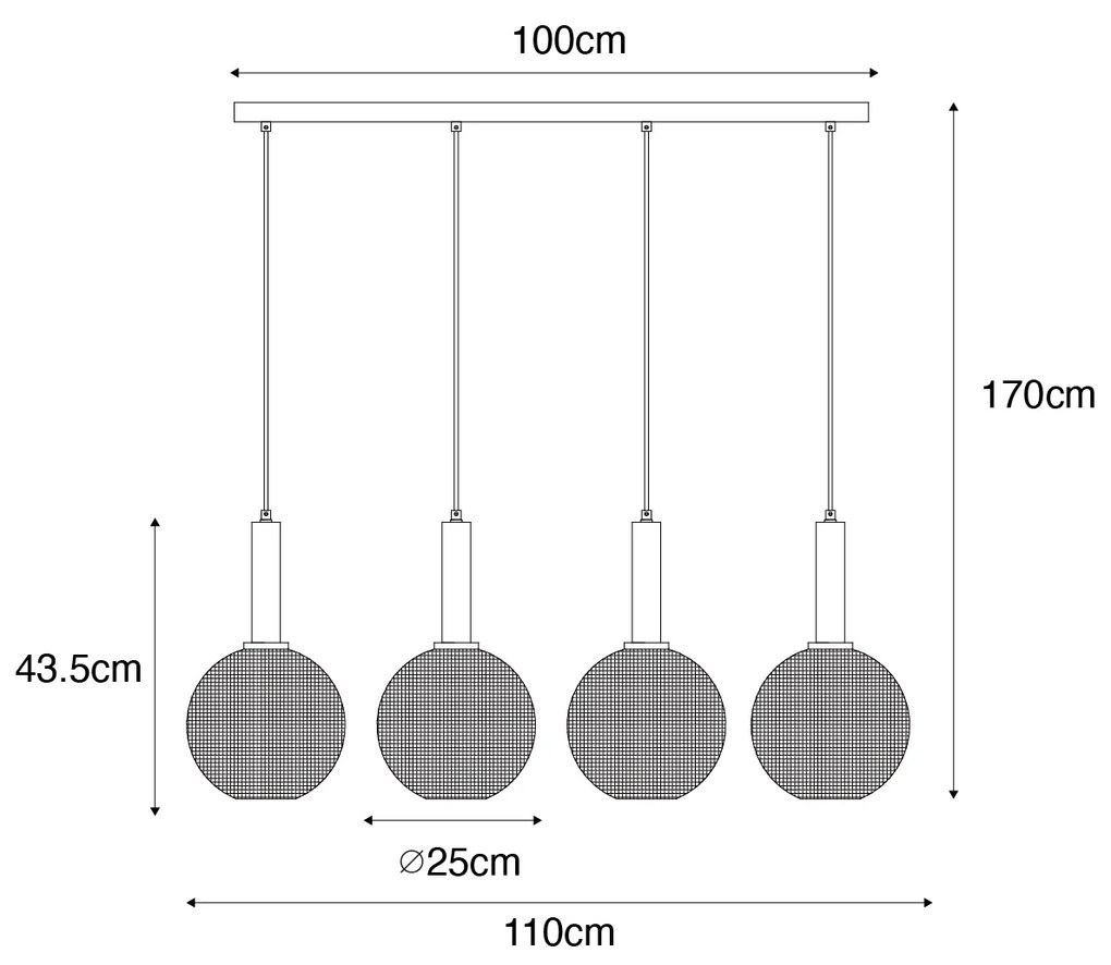 Designerska lampa wisząca czarna z 4-punktowym dymionym szkłem - ChicoDesignerski Oswietlenie wewnetrzne