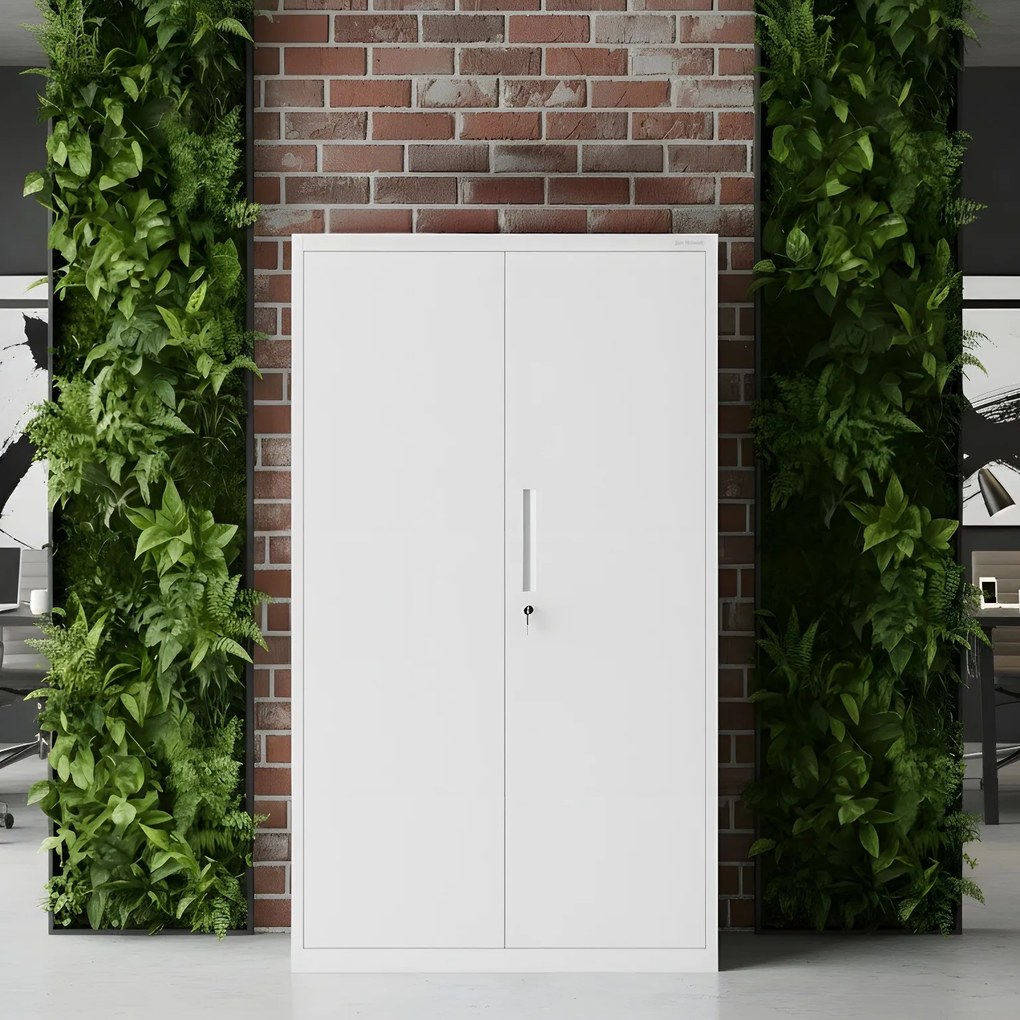 Szafa modułowa metalowa z półkami na cokole biała, 1600x900x400 mm: MEGAN
