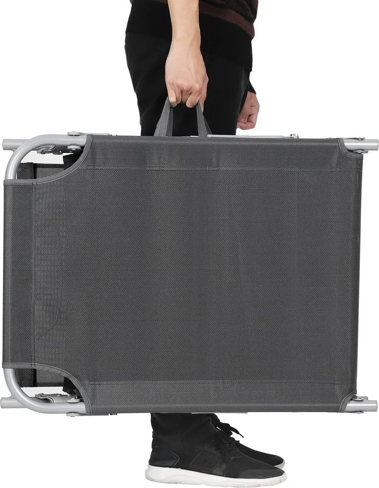 Leżak ogrodowy LAGUNA z regulowanym daszkiem, 193x59x30cm, ciemnoszary SongmicsHome