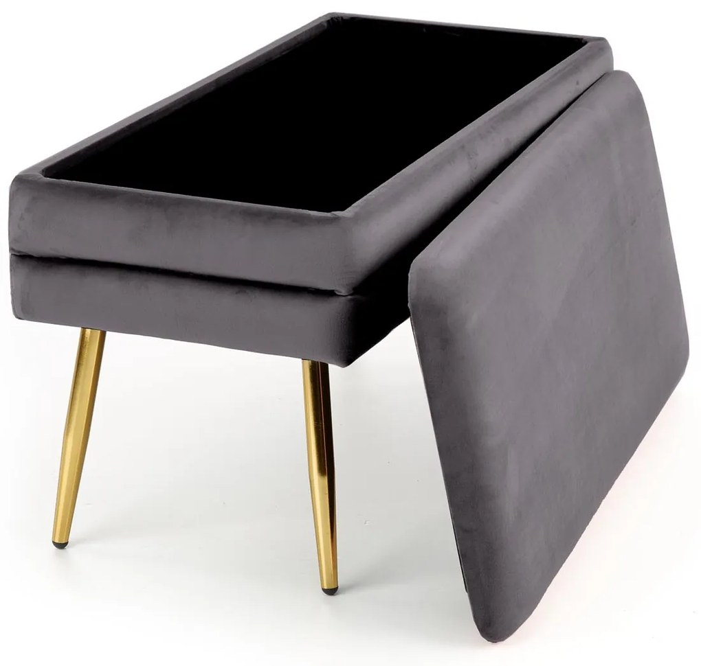 VELVA ławka tapicerowana z pojemnikiem szary velvet, złoty chrom