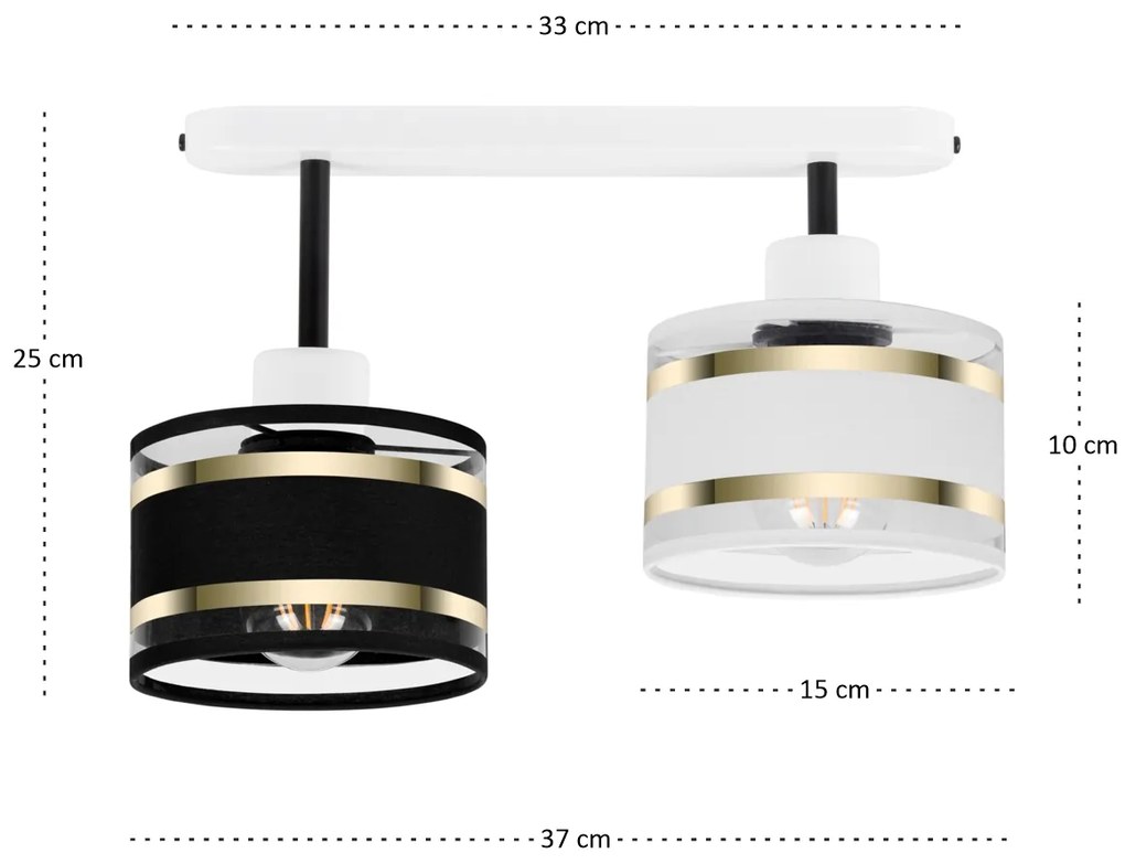 Lampa sufitowa biała dwupunktowy spot z czarno-białymi abażurami T-330