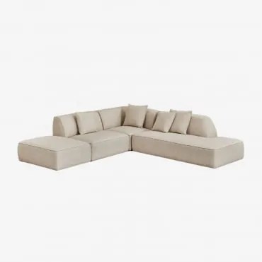 Sofa Modułowy Narożny 3-częściowy Z Prawym Szezlongiem I Tapicerowanym Pufem Cardea Bukla Kremowy Beż - Sklum