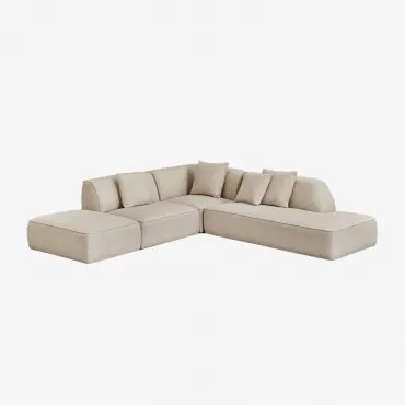 Sofa Narożna Modułowa Cardea 3-częściowa Z Szezlongiem Po Prawej Stronie I Tapicerowanym Pufem Tkanina Bouclé W Kolorze Kremowo-beżowym - Sklum