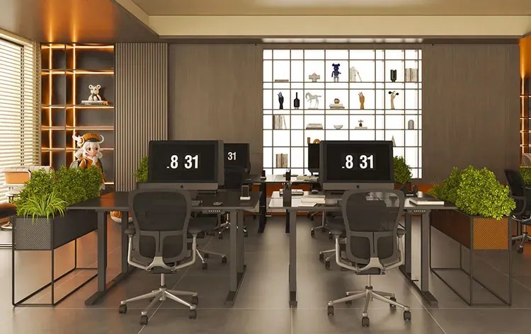 Czarne elektryczne biurko ergonomiczne do pracy na stojąco - Evron 5X