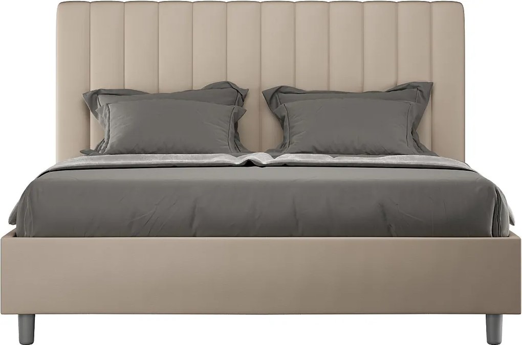 Łóżko bez stelaża tapicerowane 160x200 sztucznej skóry Szaro-beżowy Agueda