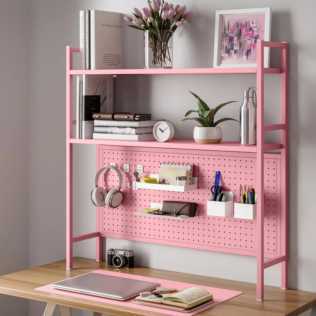 Metalowa nadstawka na biurko JENNY, 950 x 980 x 220 mm, różowa