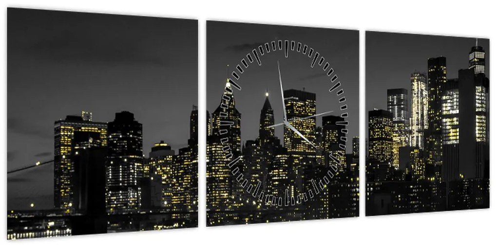 Obraz nocnej metropolii (z zegarem) (90x30 cm)