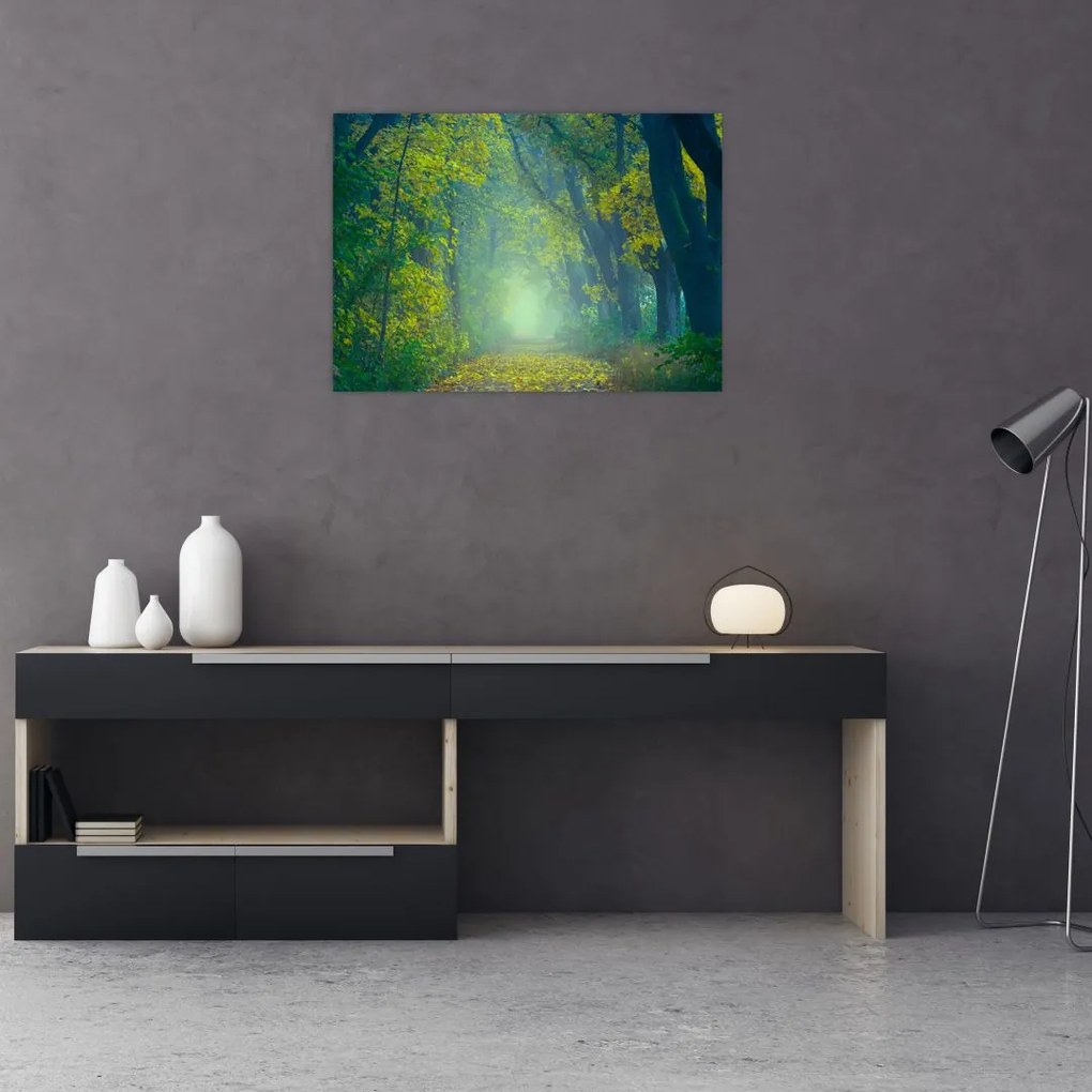 Obraz na szkle - droga wysadzana drzewami (70x50 cm)