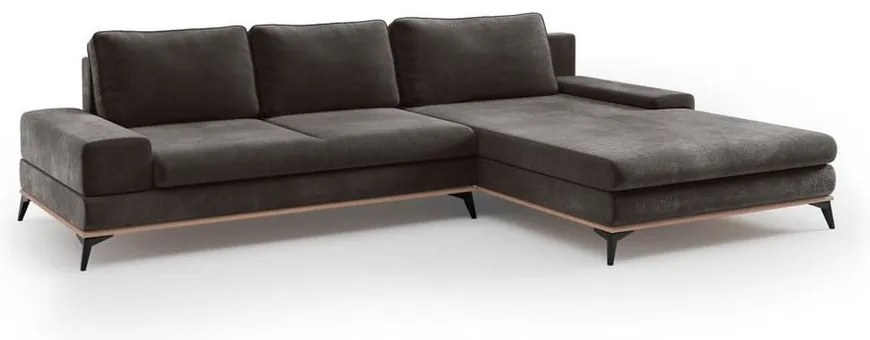 Ciemnobrązowy rozkładany narożnik z aksamitnym obiciem Windsor &amp; Co Sofas Astre, prawostronny
