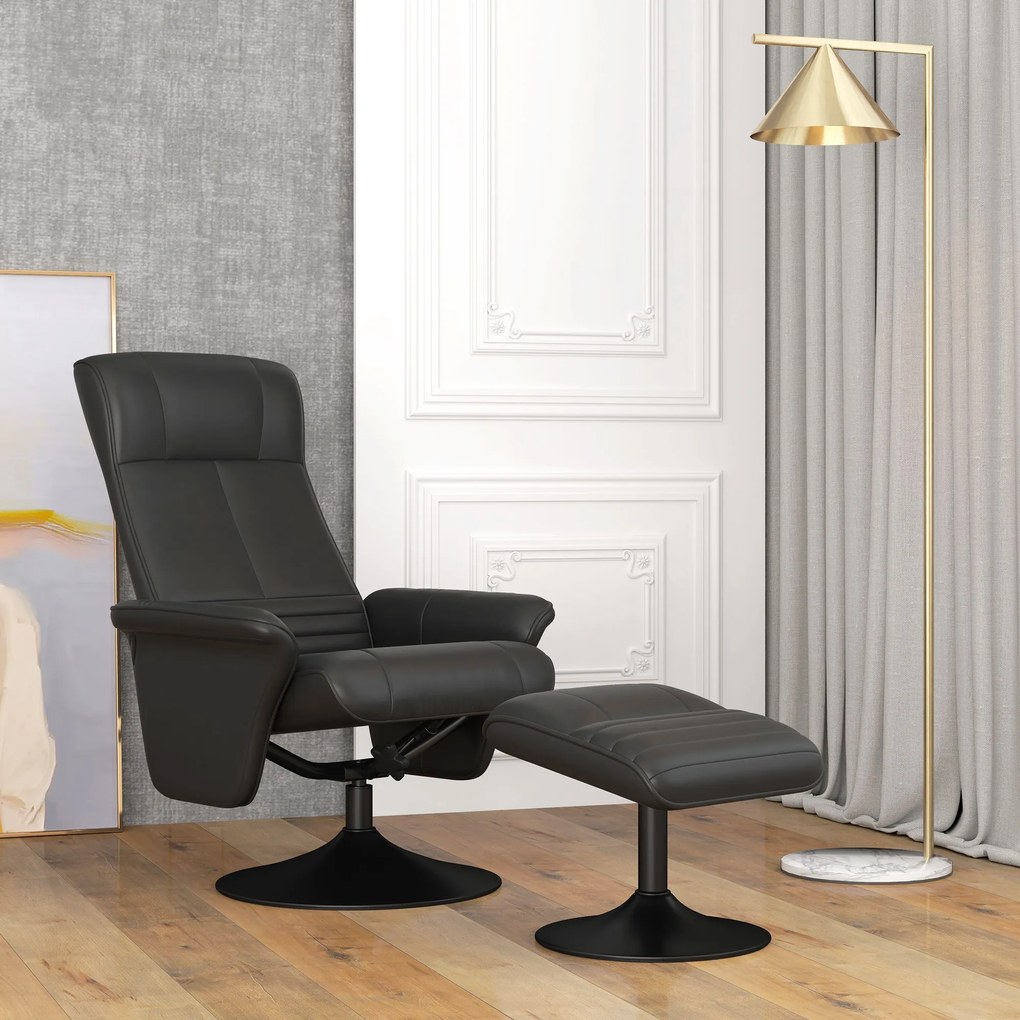 HOMCOM Fotel z podnóżkiem, obrotowy, ergonomiczny, w wyglądzie mikrofałdy, do 150 kg, Czarny